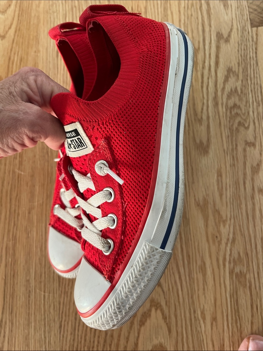 Converse womens Red Low-Top Canvas Sneakers with White Accents - Picture 3 of 5